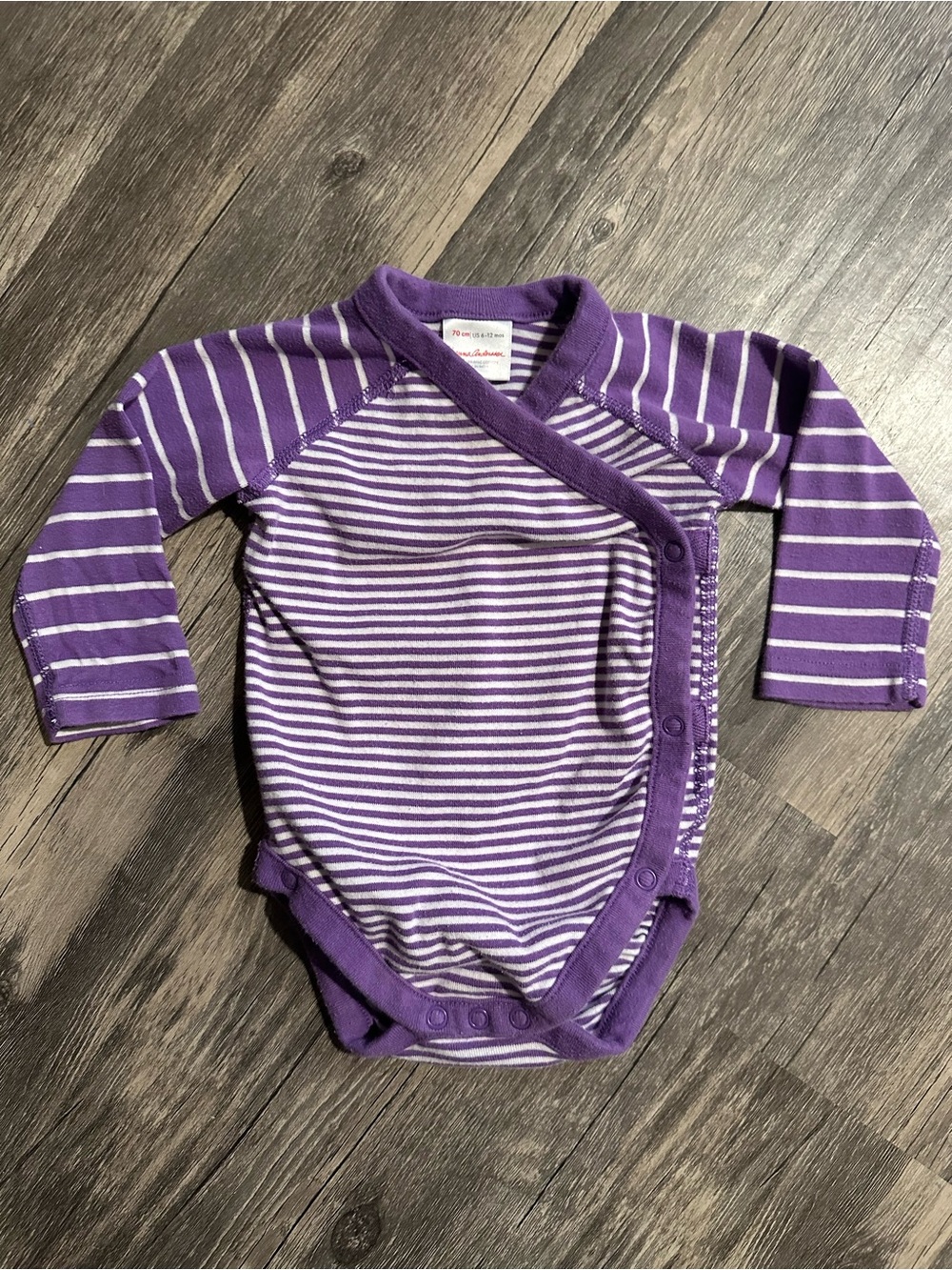 Hanna Andersson Purple and White Striped Wrap-Front Bodysuit